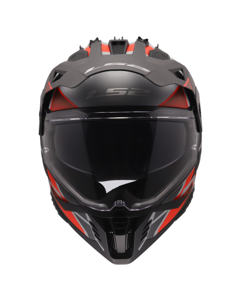 Load image into Gallery viewer, Capacete motocross LS2 MX702 Pioneer II Block Cinza Vermelho – vista traseira
