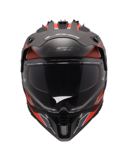 Capacete motocross LS2 MX702 Pioneer II Block Cinza Vermelho – vista traseira