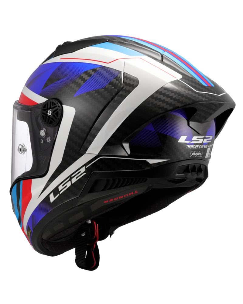 Load image into Gallery viewer, Capacete integral LS2 FF805 Thunder C GP Raute Azul Vermelho – vista traseira
