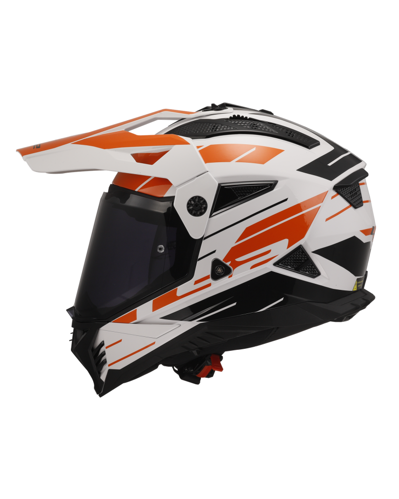 Load image into Gallery viewer, Capacete motocross LS2 MX702 Pioneer II Namib Branco Laranja – vista traseira
