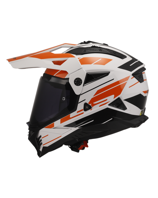 Capacete motocross LS2 MX702 Pioneer II Namib Branco Laranja – vista traseira