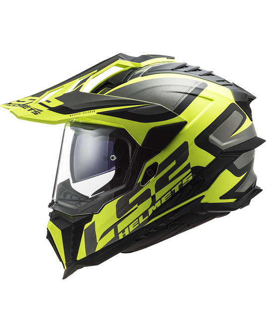 Capacete enduro LS2 MX701 Explorer Alter Preto Mate Amarelo Hi-Vision – vista traseira