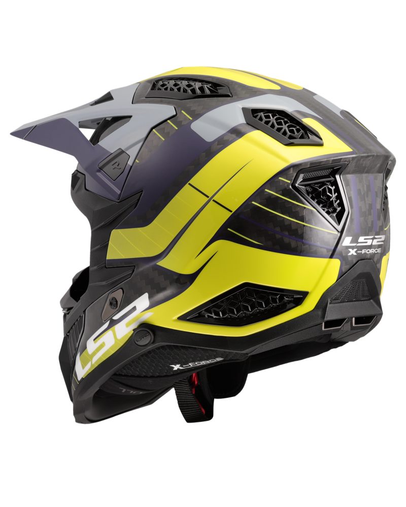 Load image into Gallery viewer, Capacete motocross LS2 MX703 X-Force C Galuo Cinzento Amarelo Hi-Vision – vista traseira
