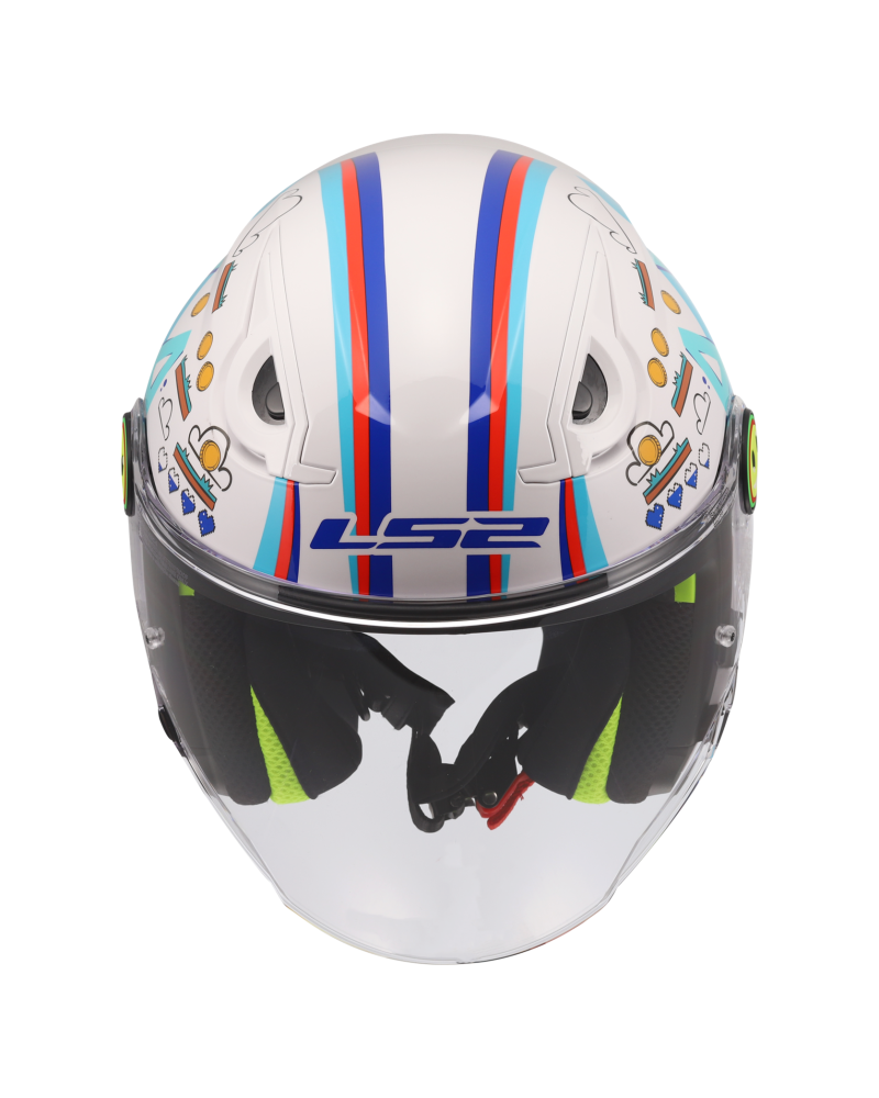 Load image into Gallery viewer, Capacete jet infantil LS2 OF622 Funny II Next Level Branco Brilho – vista traseira
