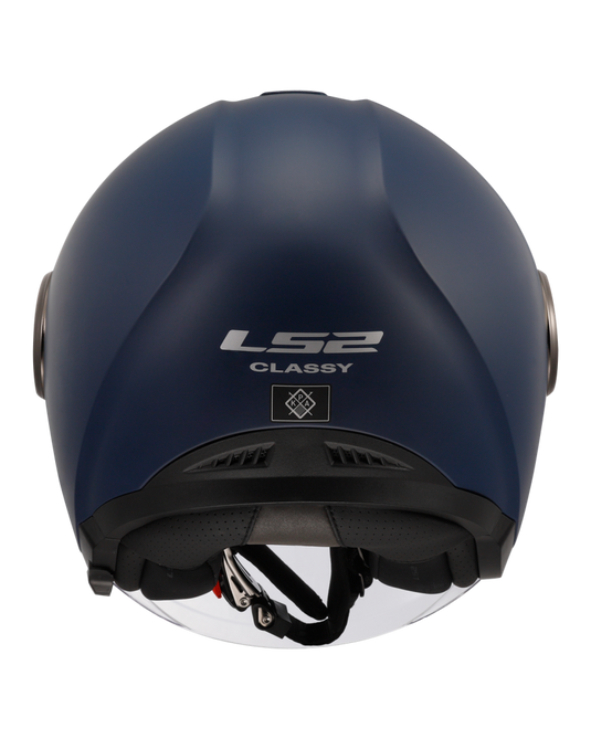 Capacete open-face LS2 OF620 Classy Solid Azul Marinho – vista traseira