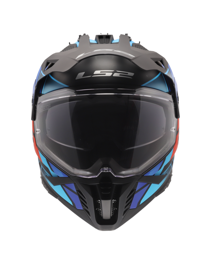 Load image into Gallery viewer, Capacete motocross LS2 MX702 Pioneer II Block Preto Vermelho Azul – vista traseira
