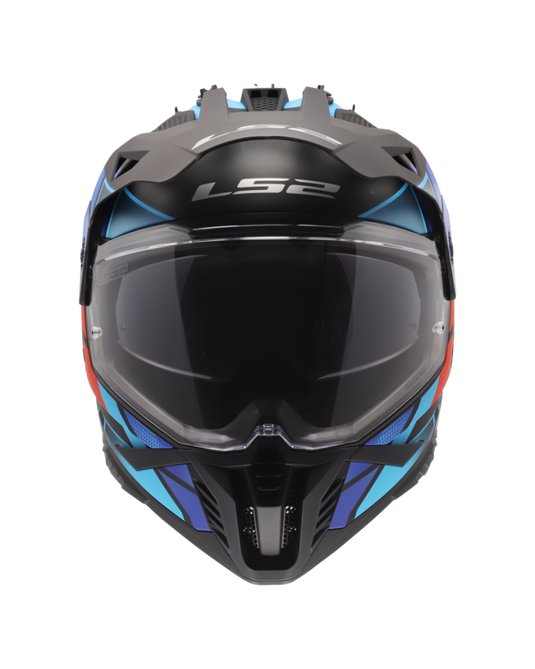 Capacete motocross LS2 MX702 Pioneer II Block Preto Vermelho Azul – vista traseira