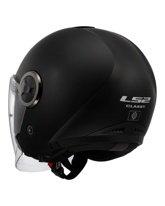 Capacete open-face LS2 OF620 Classy Solid Preto Mate – vista traseira