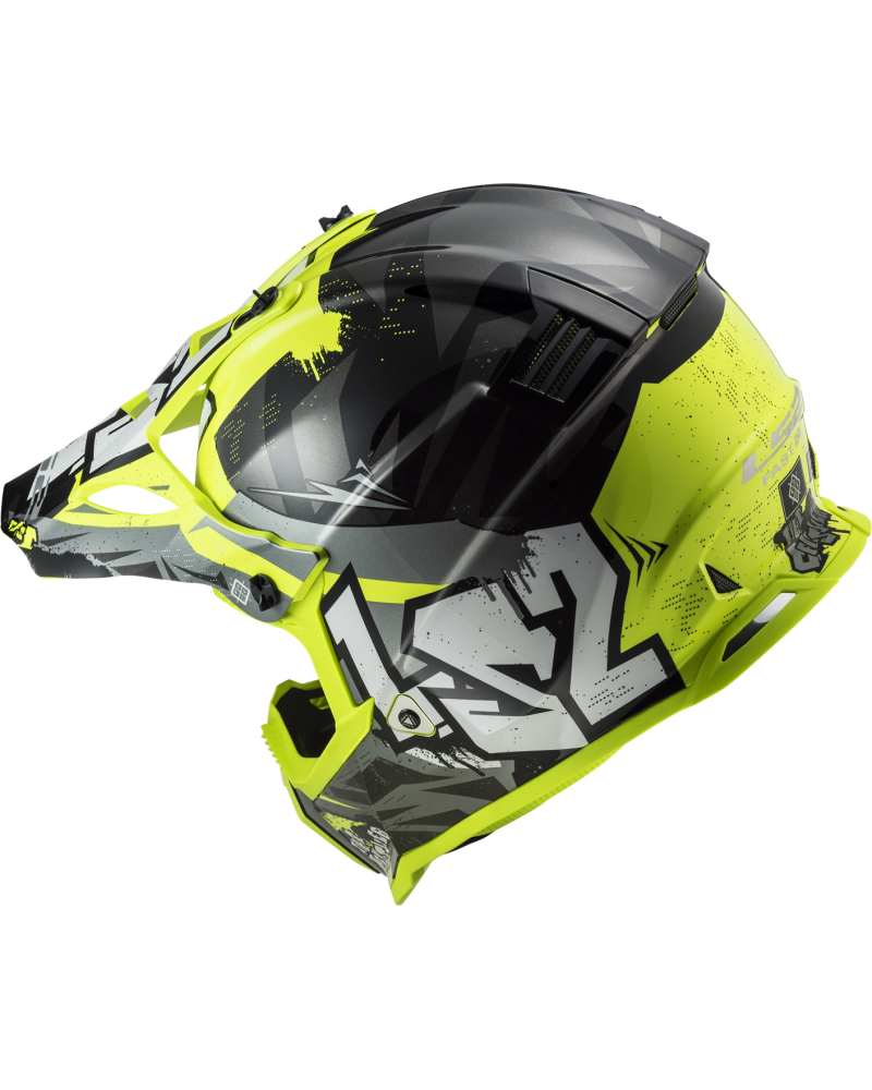 Load image into Gallery viewer, Capacete motocross infantil LS2 MX437 Fast Evo II Mini Crusher Preto Amarelo – vista traseira
