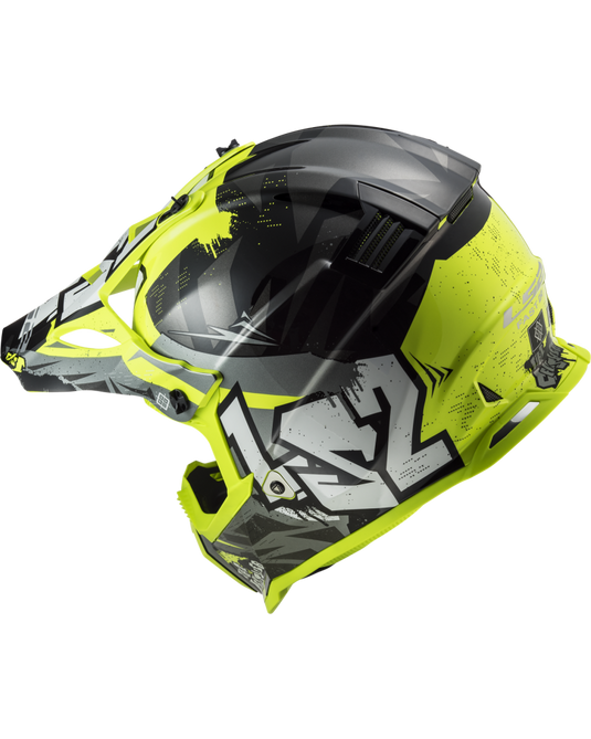 Capacete motocross infantil LS2 MX437 Fast Evo II Mini Crusher Preto Amarelo – vista traseira
