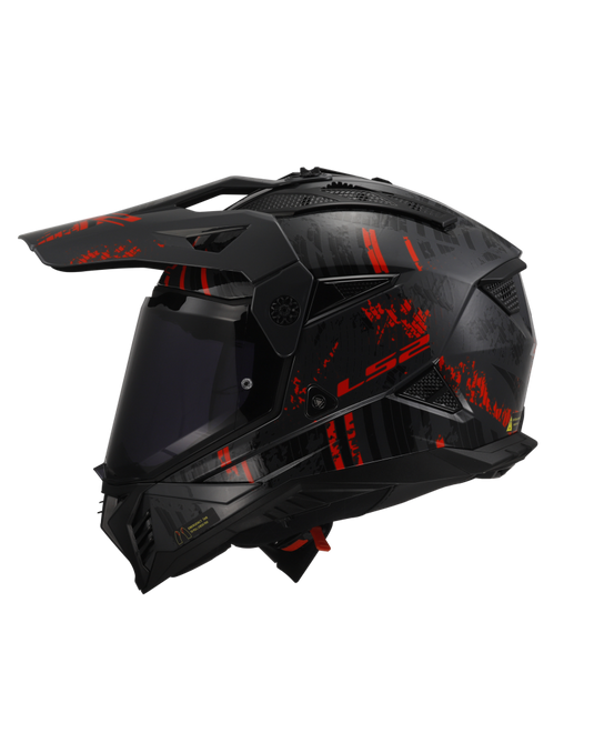 Pala removível e ajustável – capacete motocross LS2 MX702 Pioneer II Crazy Preto Brilho