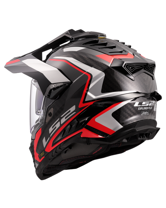 Capacete enduro LS2 MX701 Explorer C Frontier II Vermelho Preto – vista traseira