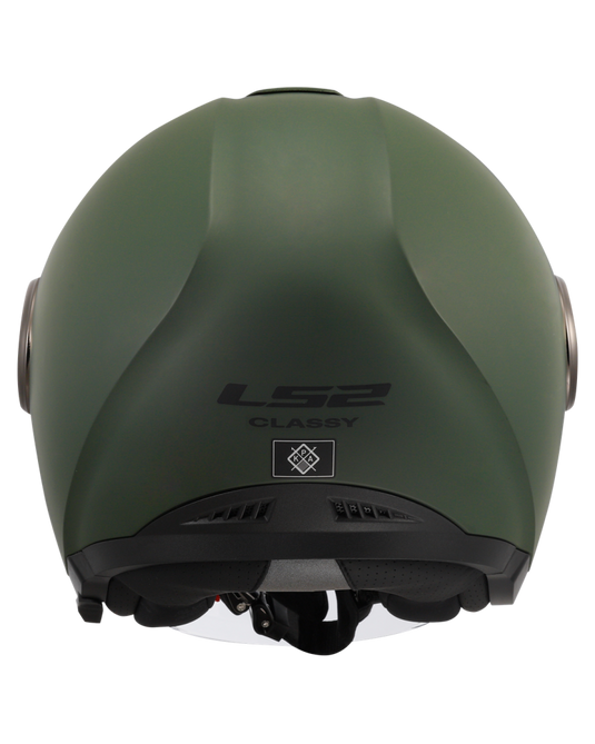 Capacete open-face LS2 OF620 Classy Solid Verde Militar – vista traseira