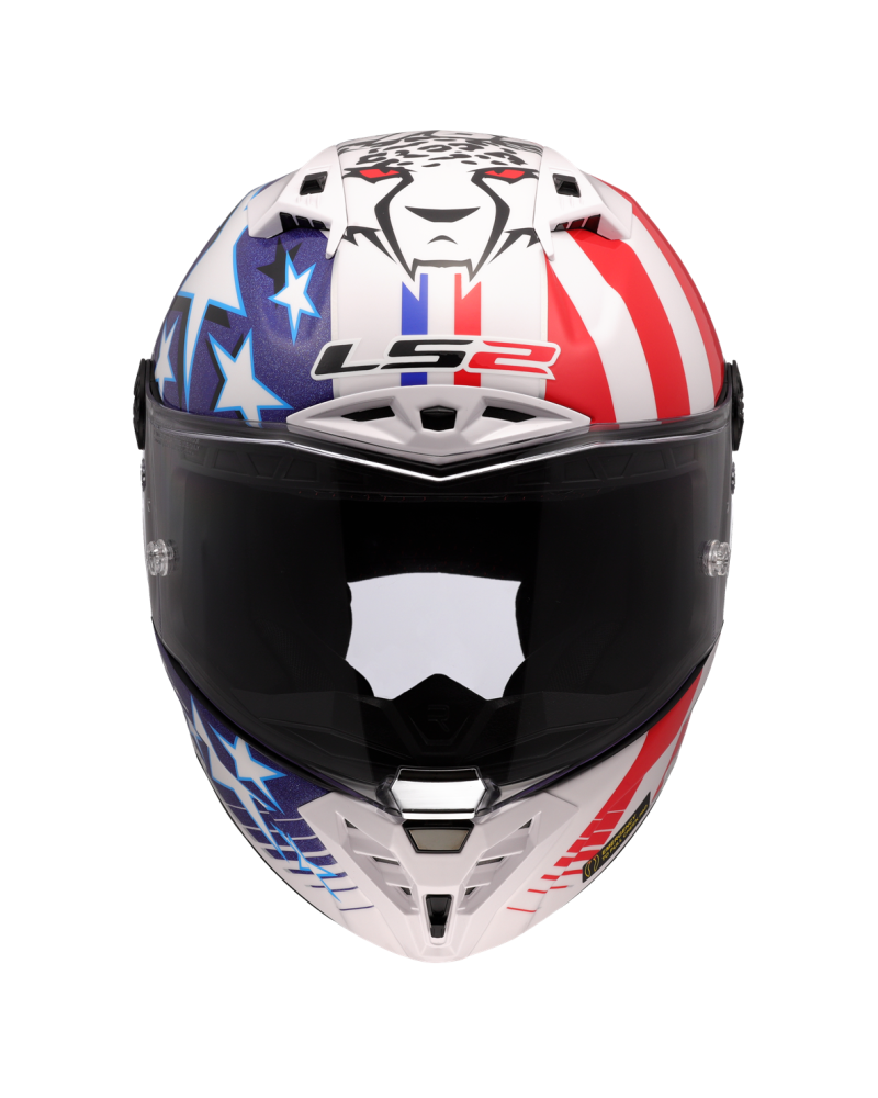 Load image into Gallery viewer, Capacete integral LS2 FF805 Thunder C GP Baz Replica Branco Vermelho Azul – vista traseira
