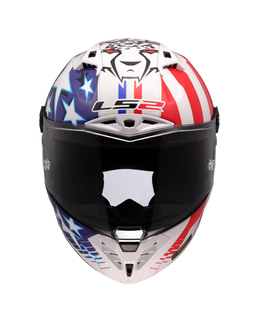 Capacete integral LS2 FF805 Thunder C GP Baz Replica Branco Vermelho Azul – vista traseira