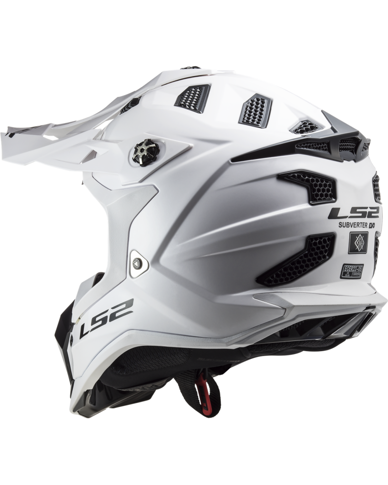 Load image into Gallery viewer, Capacete motocross LS2 MX700 Subverter Evo II Solid Branco – vista traseira
