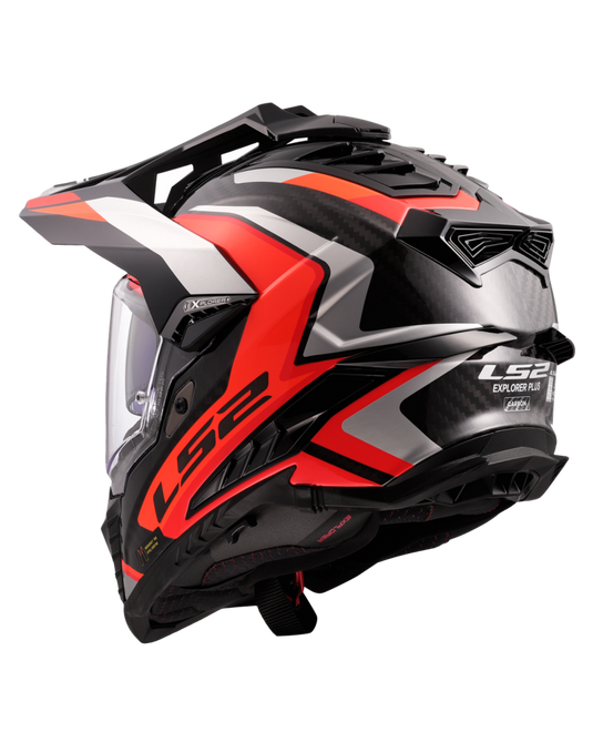 Capacete enduro LS2 MX701 Explorer C Frontier II Laranja Cinza – vista traseira