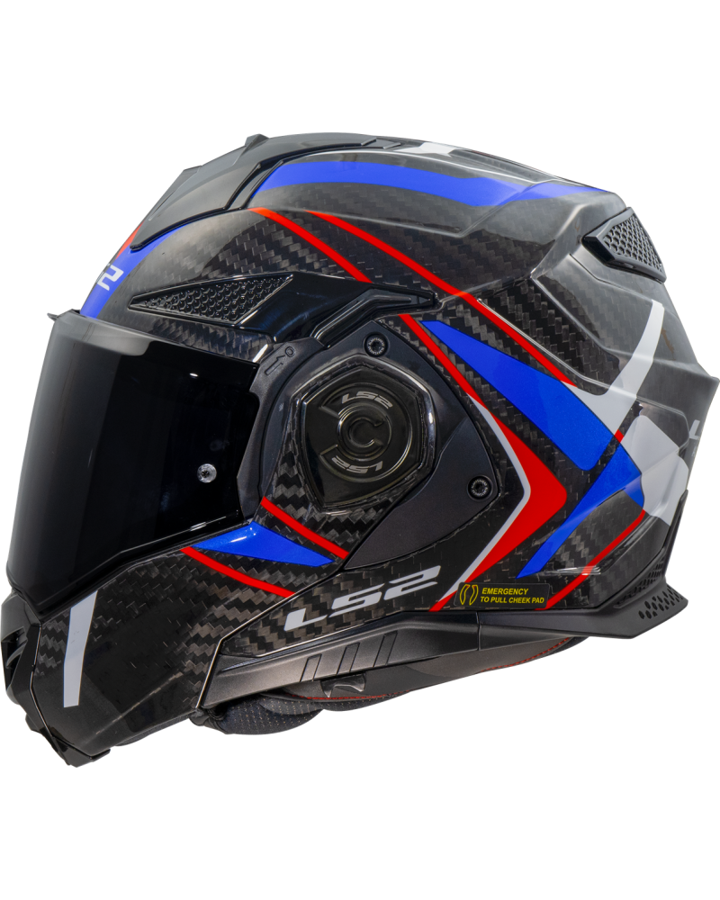 Load image into Gallery viewer, Capacete modular LS2 FF901 Advant-X C Future II Branco Azul Vermelho – vista lateral
