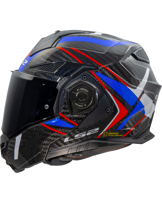 Capacete modular LS2 FF901 Advant-X C Future II Branco Azul Vermelho – vista lateral