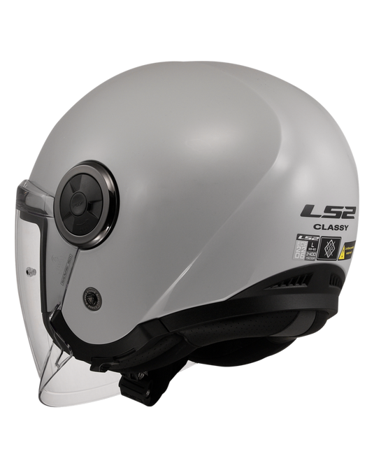 Capacete jet LS2 OF620 Classy Solid Cinza Pérola – vista lateral