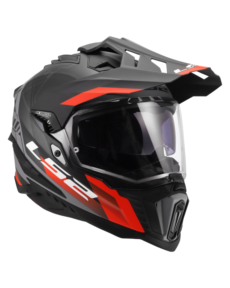 Load image into Gallery viewer, Capacete enduro LS2 MX701 Explorer Hexa Preto Vermelho Cinza – vista traseira
