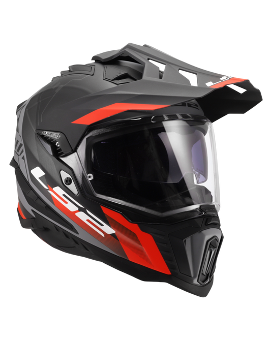Capacete enduro LS2 MX701 Explorer Hexa Preto Vermelho Cinza – vista traseira