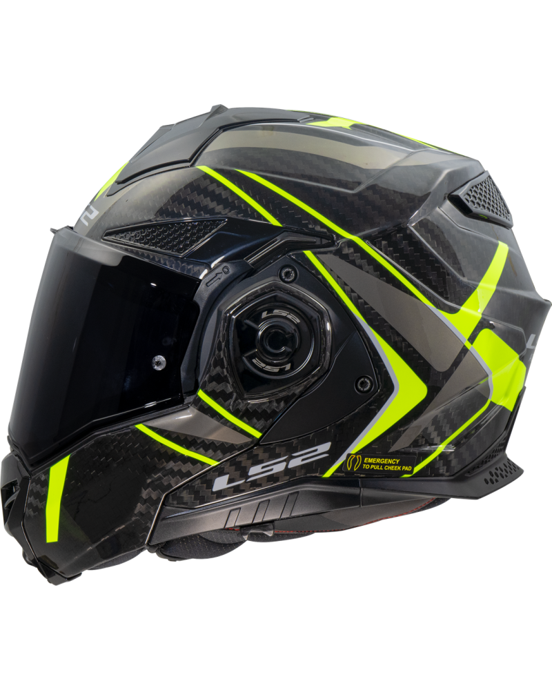 Load image into Gallery viewer, Capacete modular LS2 FF901 Advant-X C Future II Preto Amarelo Hi-Vision – detalhe gráfico

