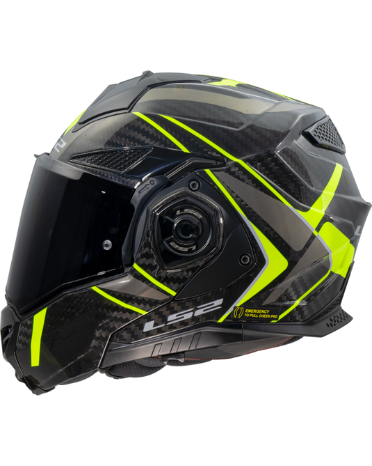 Capacete modular LS2 FF901 Advant-X C Future II Preto Amarelo Hi-Vision – detalhe gráfico