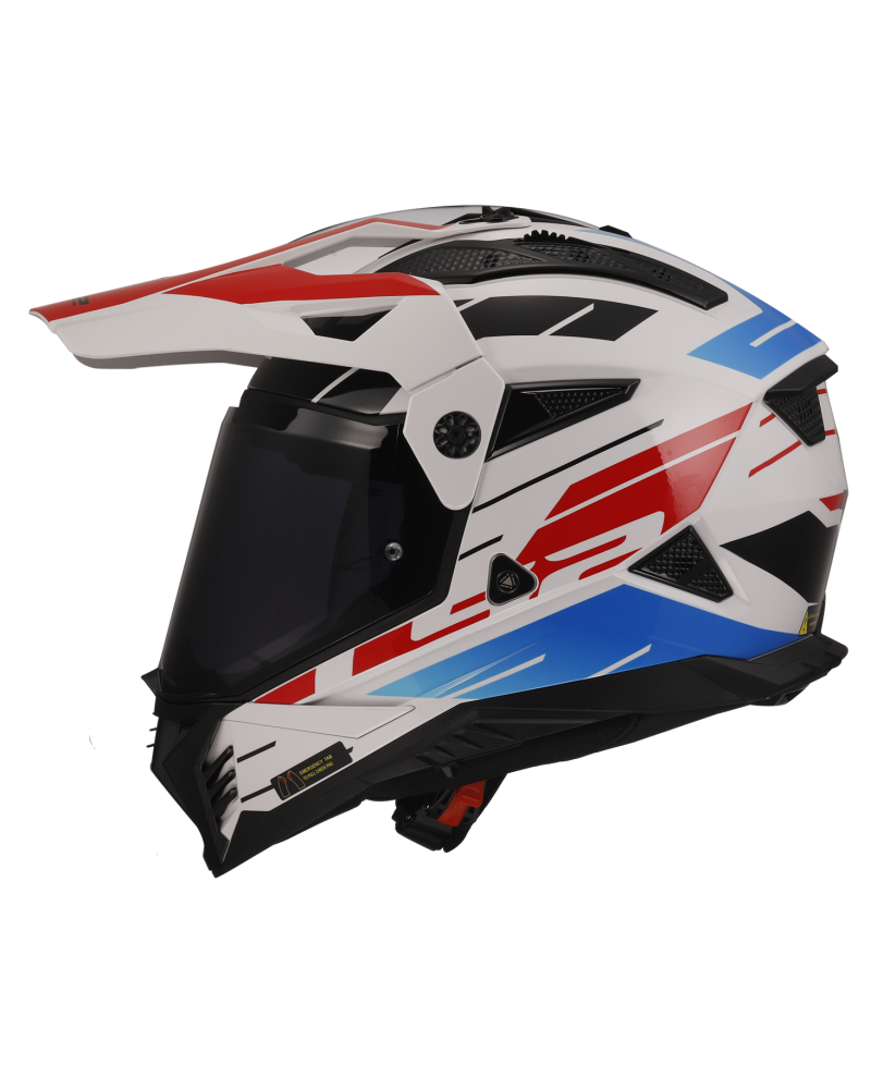 Load image into Gallery viewer, Capacete motocross LS2 MX702 Pioneer II Namib Branco Azul Vermelho – vista traseira

