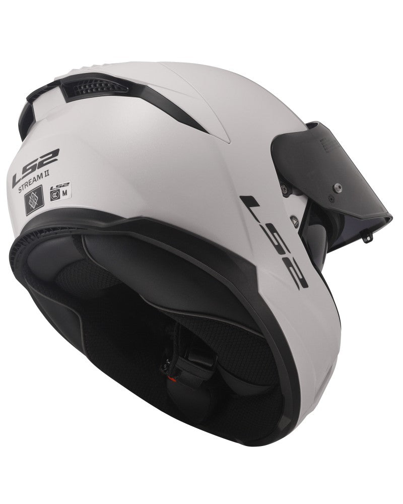 Load image into Gallery viewer, Capacete integral LS2 FF808 Stream II Solid Branco – vista traseira
