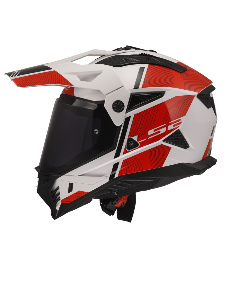 Load image into Gallery viewer, Capacete motocross LS2 MX702 Pioneer II Hill Branco Brilho Vermelho – vista traseira
