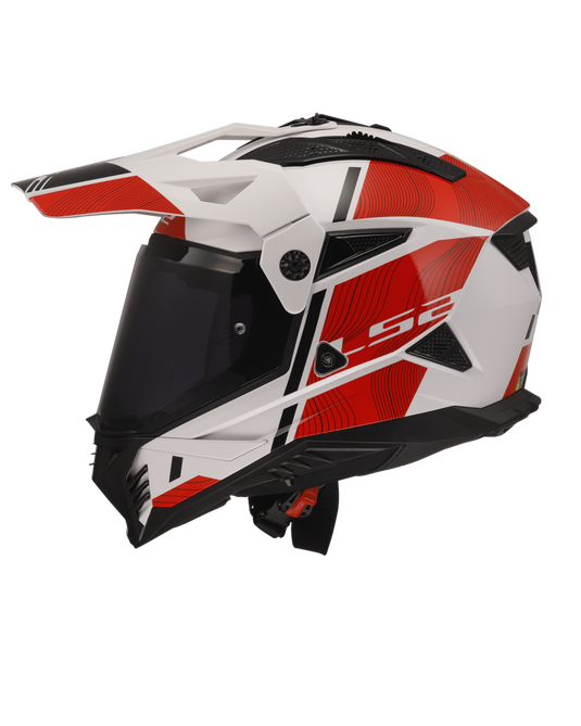 Capacete motocross LS2 MX702 Pioneer II Hill Branco Brilho Vermelho – vista traseira