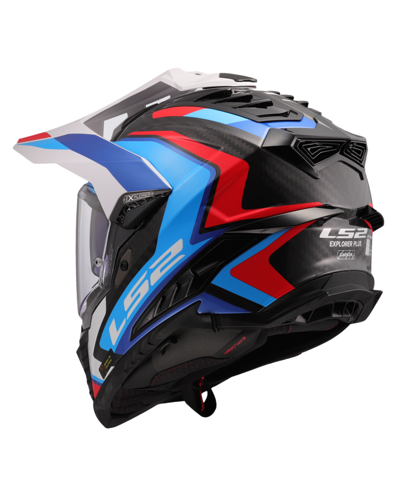 Load image into Gallery viewer, Capacete enduro LS2 MX701 Explorer C Frontier II Branco Azul – vista traseira

