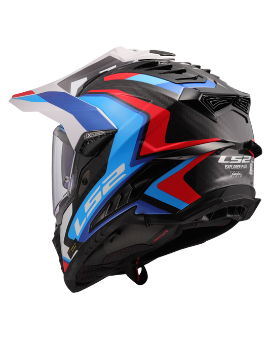 Capacete enduro LS2 MX701 Explorer C Frontier II Branco Azul – vista traseira