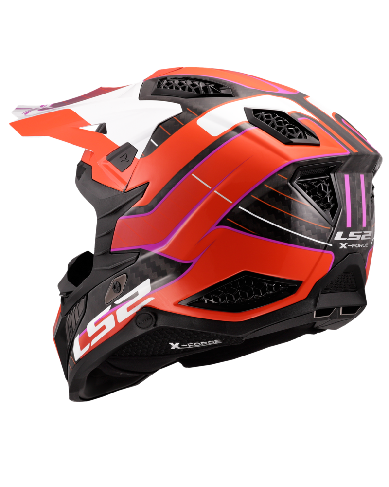 Load image into Gallery viewer, Capacete motocross LS2 MX703 X-Force C Galuo Laranja Brilho – vista traseira
