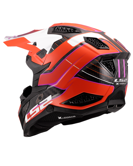 Capacete motocross LS2 MX703 X-Force C Galuo Laranja Brilho – vista traseira