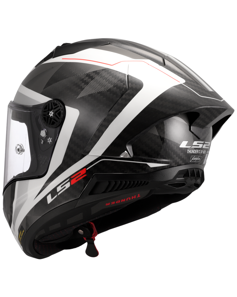 Load image into Gallery viewer, Capacete integral LS2 FF805 Thunder C GP Raute Cinza Branco – vista traseira
