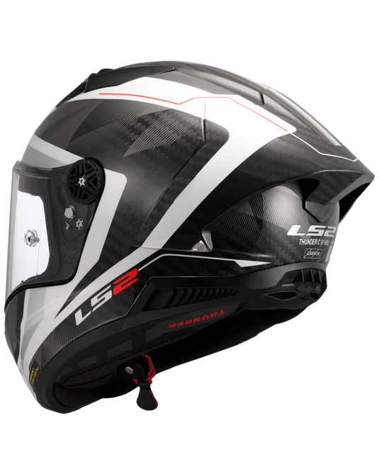 Capacete integral LS2 FF805 Thunder C GP Raute Cinza Branco – vista traseira