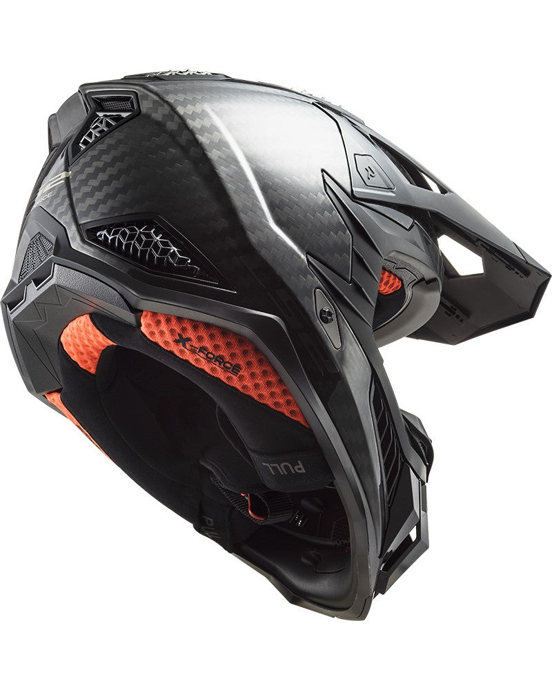Load image into Gallery viewer, Capacete motocross LS2 MX703 X-Force C Solid Carbono Brilho – detalhe da pala
