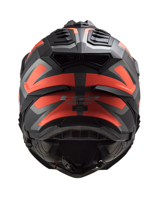 Capacete enduro LS2 MX701 Explorer Alter Preto Mate Laranja Fluo – detalhe do design