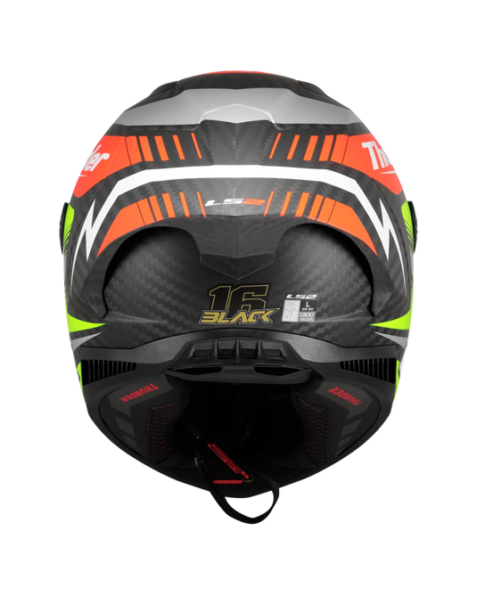 Detalhe do design réplica GP Black – capacete integral LS2 FF805 Thunder C Mate