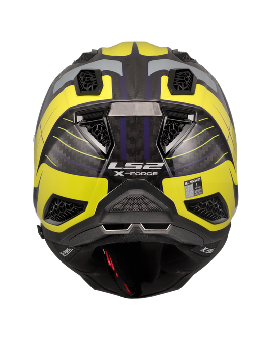 Capacete motocross LS2 MX703 X-Force C Galuo Cinzento Amarelo Hi-Vision – detalhe gráfico