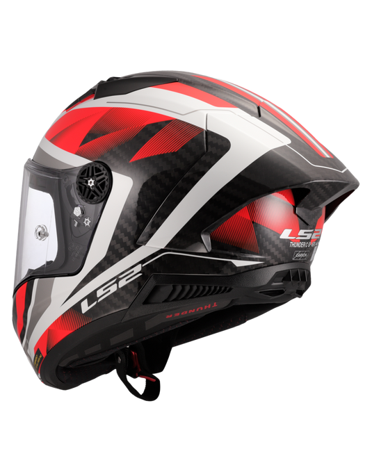 Detalhe do design geométrico Raute – capacete LS2 FF805 Thunder C Branco Vermelho