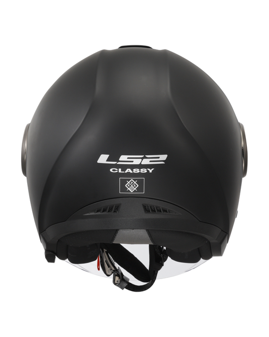 Capacete LS2 OF620 Classy Solid Preto Mate – detalhe da viseira bolha com proteção UV