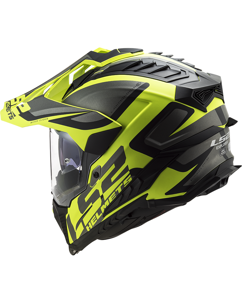 Load image into Gallery viewer, Capacete enduro LS2 MX701 Explorer Alter Preto Mate Amarelo Hi-Vision – detalhe do design
