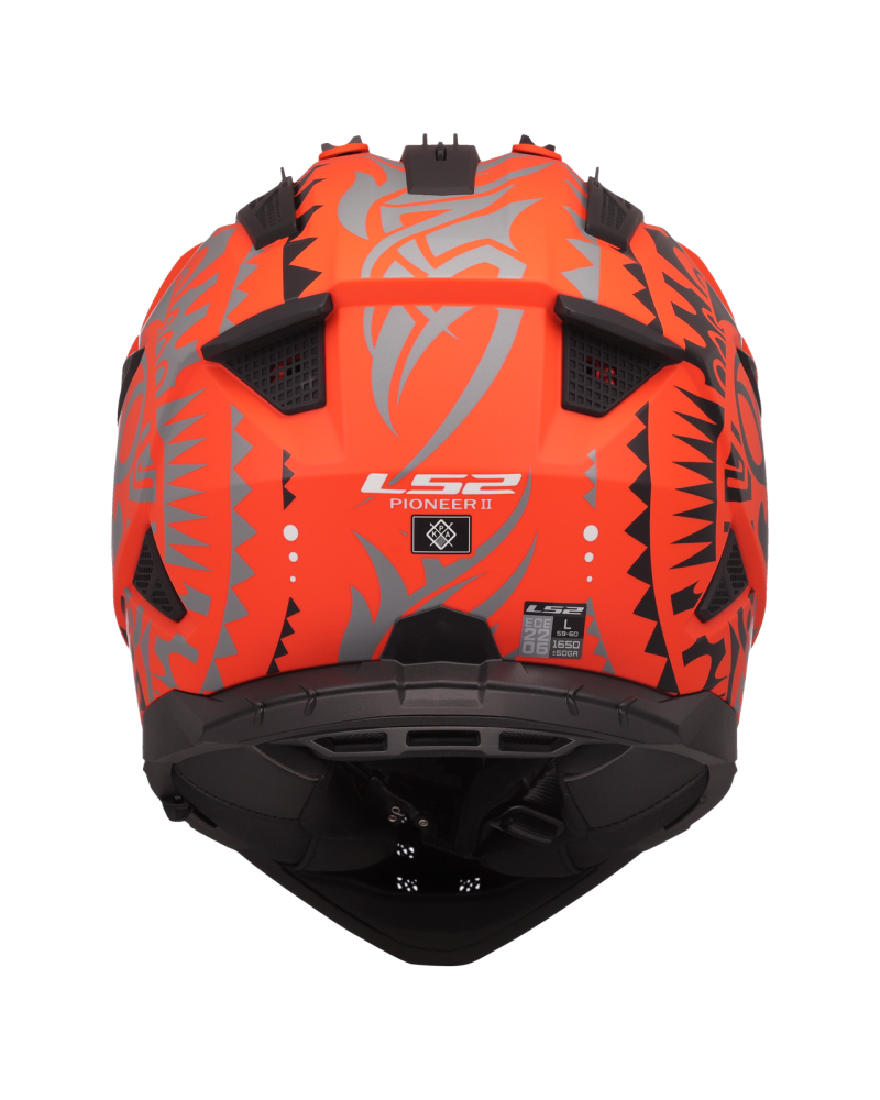 Load image into Gallery viewer, Capacete motocross LS2 MX702 Pioneer II Rangi Laranja Mate – vista traseira
