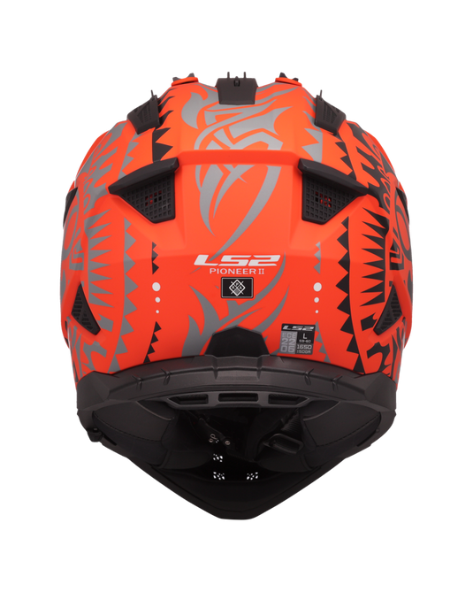 Capacete motocross LS2 MX702 Pioneer II Rangi Laranja Mate – vista traseira