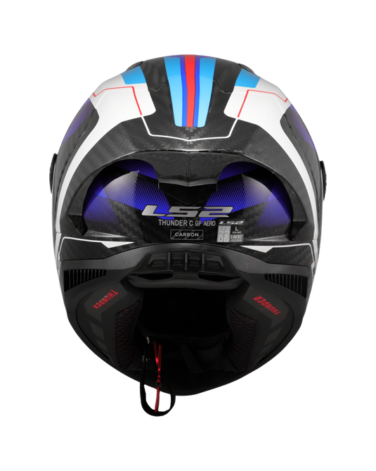 Fecho duplo D – capacete integral LS2 FF805 Thunder C GP Raute Azul Vermelho