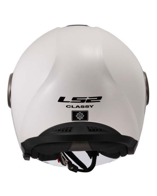 Capacete jet LS2 OF620 Classy Solid Branco – vista traseira
