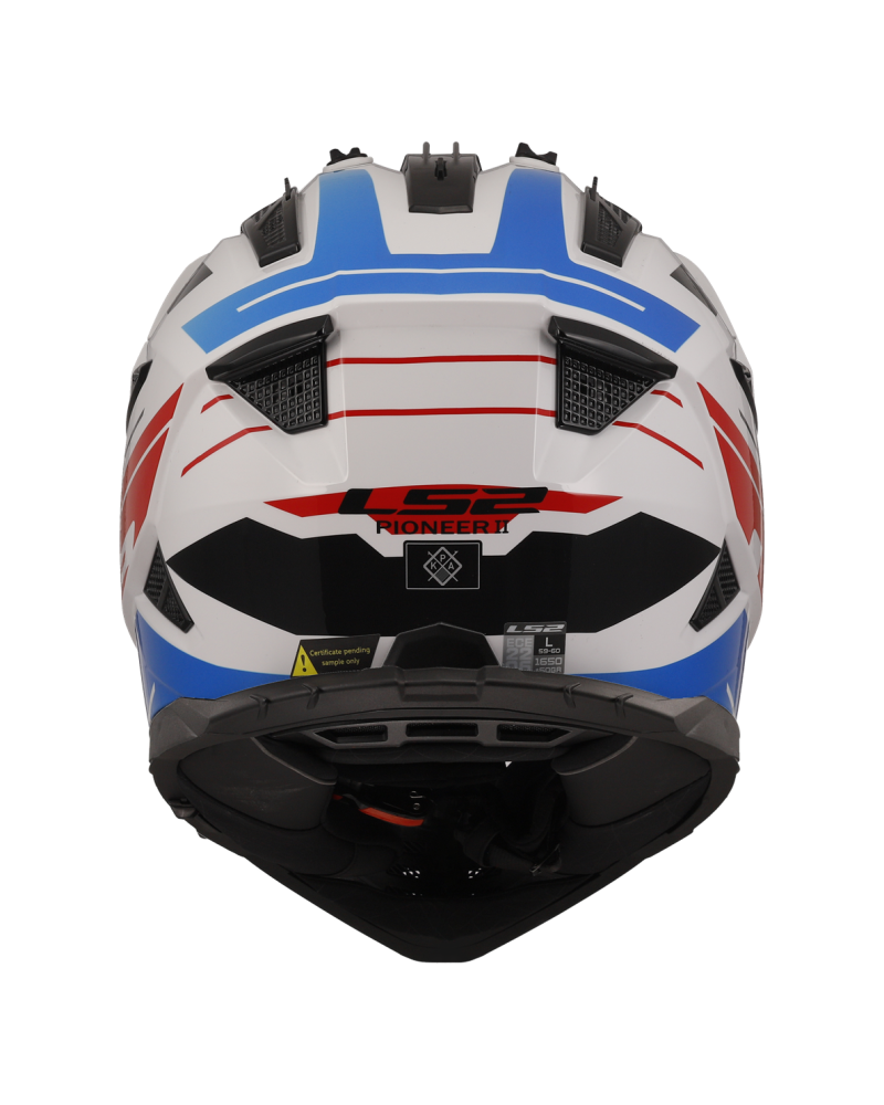 Load image into Gallery viewer, Pala removível e ajustável – capacete motocross LS2 MX702 Pioneer II Namib Branco Azul
